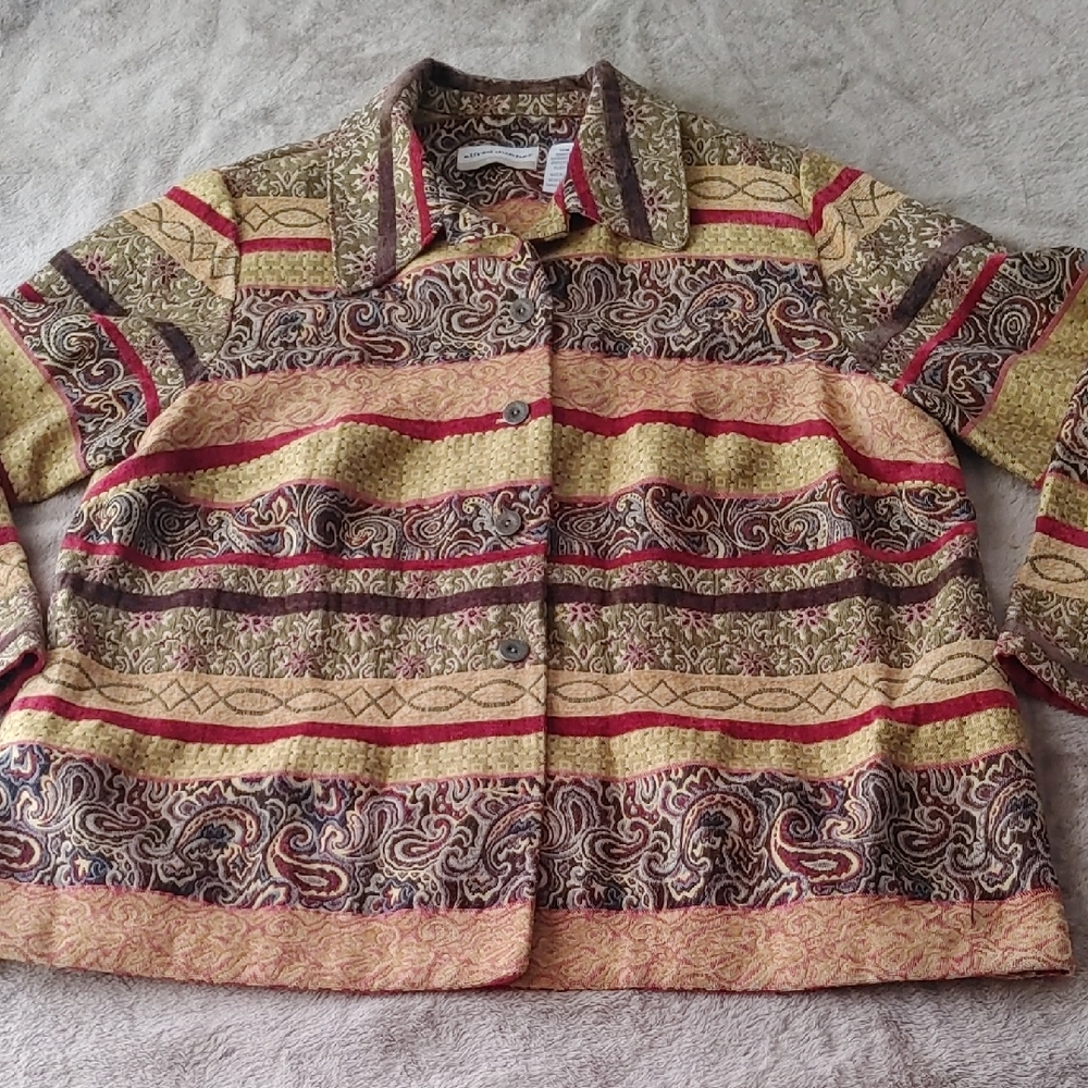 Alfred Dunner Paisley Shirt Jacket in Olive Green & Mustard Sz 16W